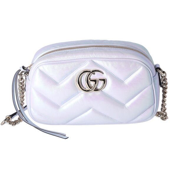 GUCCI GG Marmont Shoulder Bag 447632 Iridescent Pearl Blue Leather - Picture 1 of 9